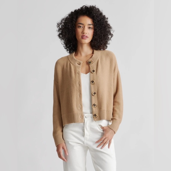 Quince Sweaters - Quince Women's Knitted Cropped Cardigan Sweater Long Sleeves Camel Size XS